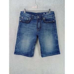Miss Me Boyfriend Bermuda Shorts Women's 29 Medium Wash Mid Rise Embroidered